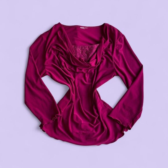 Vintage Y2K Magenta Cowl Neck Top with Lace Cami Insert – Fits Medium - Picture 1 of 6